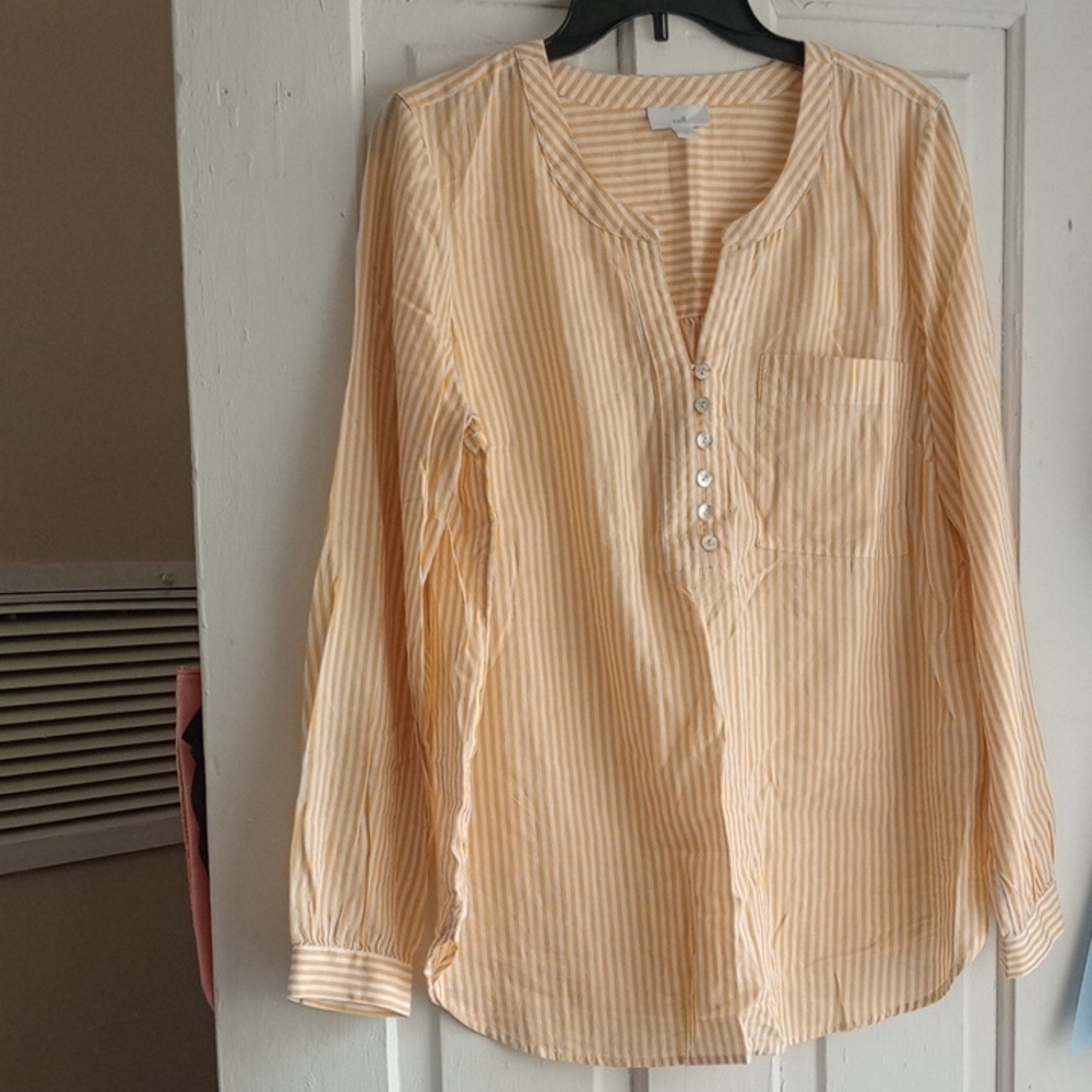 J. Jill Peach‎ and White Striped Long-Sleeve Henley Camisole